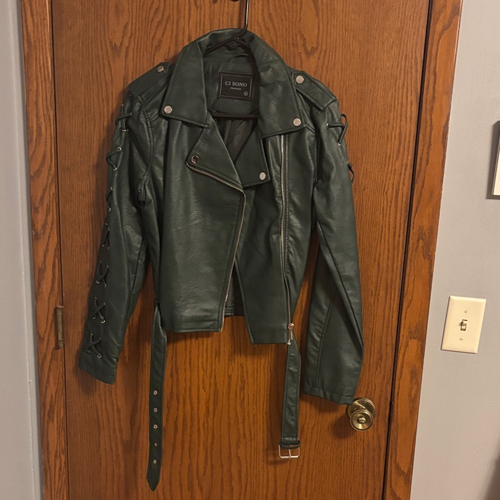 Ci Sono Dark Green Leather Jacket